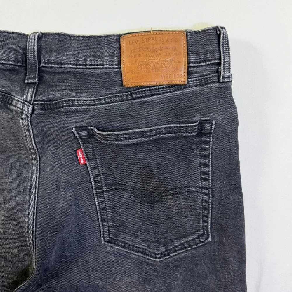 Levi's 514 Slim Straight Jeans Mens 36x31 Washed‎ Black Charcoal Stretch Denim